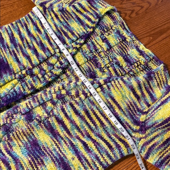 Multicolor HAND KNIT open front chunky cardigan 3/4 sleeve grandma vibe Med - Picture 8 of 10